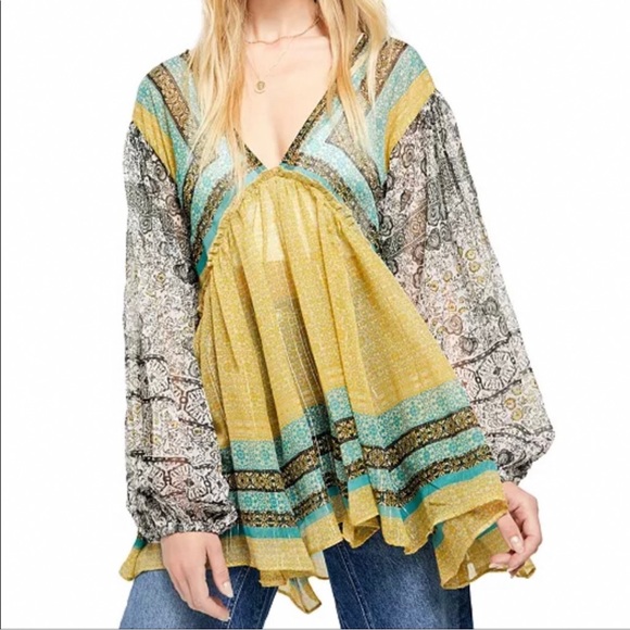 FREE PEOPLE Aliyah boho blousy tunic top, S. - Picture 2 of 8